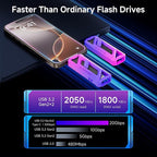 Flash Drive 2TB, Up to 2050MB/s USB 3.2 Gen2×2, USB Drive with USB A + Type C, 2-in-1 USB Memory Stick Thumb Drive for iPhone/Android/Windows/MacPC/Laptops, FF958