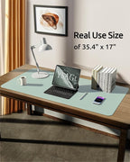 YSAGi Leather Desk Protector, Office Mat, Large Mouse Mat, Non-Slip PU Leather Blotter, Laptop Desk Pad, Waterproof Writing Pad for Office and Home (Pale Green, 35.4" x 17")