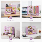 Marbrasse 3-Tier Desk Shelf Organizer with Handle, Desktop Bookshelf File Holder, Mesh Display Shelf Organizer Storage Rack for Office, Home, Supplies, Kitchen (Purple)