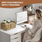 KIRIGEN Desk Organizer with Drawers - Wood Drawer Storage Box with Trays for Tabletop - Workspace Office Toiletries Supplies Tool Caddy - Wooden Storage Cabinet Dark Brown（DT2D3C-DBR）