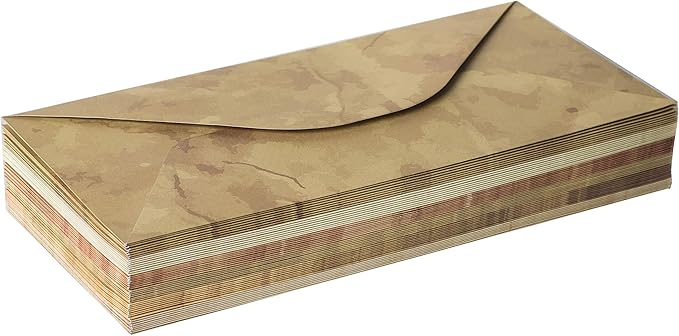 Vintage Envelopes - Classic Aged Envelopes in 6 Unique Designs - Old Looking, Antique Style - 4 x 8.7 inches (48 Pack)