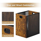 Retro Office Trash Can, Iron and Wood Combination Bedroom Garbage Can, Rectangular Design Wastebasket with Handle, Industrial Style Trash Can for Home Office, 4.5 Gallon (Patent Pending)