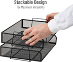 Mind Reader Stackable Paper Tray, Desktop Organizer, File Storage, Office, Metal Mesh, 13.25" L x 9.75" W x 6.25" H, 2 Pcs., Black