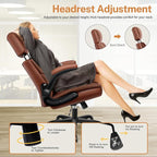 Office Chair Flip Up Arms, Executive Leather Office Chair Ergonomic Desk Chair with Lumbar Support, Adjustable Headrest, Computer Chair Home Office Desk Chair with Rocking Function