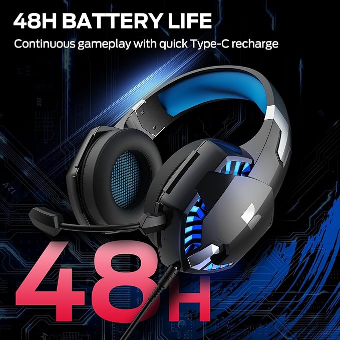 Monster Mission 300 Wireless Gaming Headset, 2.4GHz/Bluetooth Gaming Headphones, Low Latency, Stereo, Audio Location Recognition, 48H Battery Life, Suitable for PS5, PC, PS4 and Other Gaming Devices