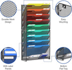 samstar 10 Tier Wall File Organizer, Hanging Wall Mount File Holder Paper Folder Mail Organizer, Mesh Metal, Black.