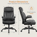 Office Chair Flip Up Arms, Executive Leather Office Chair Ergonomic Desk Chair with Lumbar Support, Adjustable Headrest, Computer Chair Home Office Desk Chair with Rocking Function