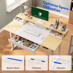 FLEXISPOT 4-Leg Standing Desk with Storage 63x32 in Electric Adjustable Height with 3 Drawers & Shelving Home Office Workstation (White + Maple Top)