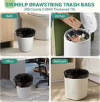 SWIHELP Drawstring Trash Bags 280 Counts 4 Gallon Garbage Bags 15 Liters Plastic Trash Can Liners Waste Basket Bin Liners