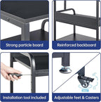 25.6" x 23.6" Extra Large Printer Stand Table with Adjustable Storage Shelf, 3 Tier Rolling Printer Cart with Industrial Wheels for Home Office, Black