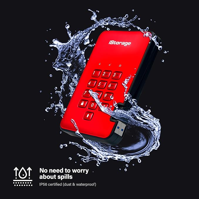 iStorage diskAshur2 HDD 2TB Red | Secure portable hard drive | Password protected | Dust & water resistant | Hardware Encryption