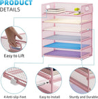 Marbrasse 2 Pack Desk Organizer with Handle, 6 Tier Paper Letter Tray, Mesh Desk File Organizer for Office, School and Home - Pink