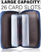 Easyoulife Genuine Leather Credit Card Holder Zipper Wallet With 26 Card Slots