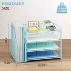 Marbrasse Desk Organizer and Accessories，4-Tier Paper Letter Tray Organizer with File Holder，Desk Accessories & Workspace Desktop Organizers for School Home Office Supplies (Blue)