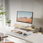Fenge Monitor Stand Riser, Desk Top Shelf for 2 Monitors, Computer Stands for Desk, Wood & Steel Desktop Riser for Laptop, PC, Printer