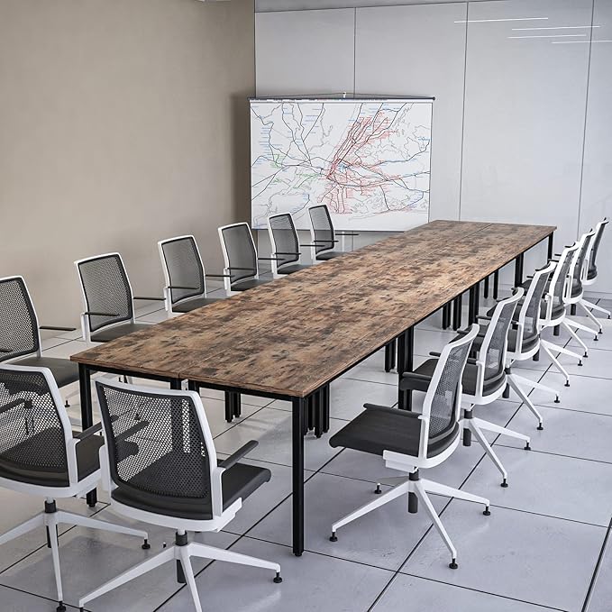 Bonzy Home Conference Tables 18ft Office Computer Desk for Meeting Room Study Writing Printer Table Meeting Seminar Table for 20 People Rustic Vintage Brown 8PCS 220.4"x47.2"x29.5"