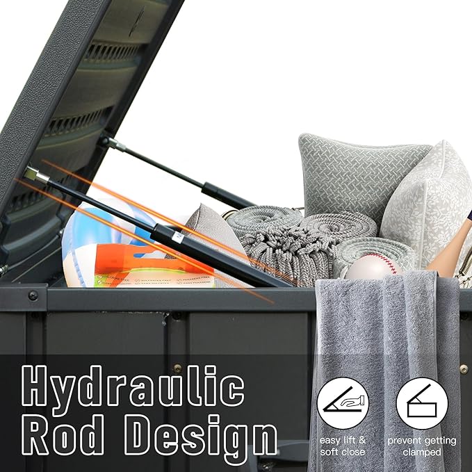 Domi Outdoor Deck Box 100 Gallon, Waterproof Lockable Steel Outdoor Storage Container for Outside Cushions, Garden Tools and Pools Equipment (Gray)