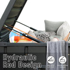 Domi Outdoor Deck Box 100 Gallon, Waterproof Lockable Steel Outdoor Storage Container with Resin Lid for Outside Cushions, Garden Tools and Pools Equipment (Gray)