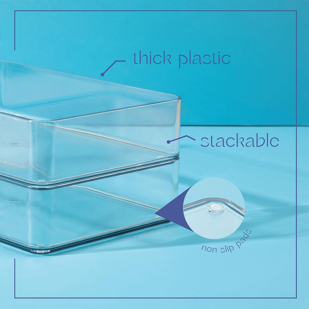 Plastic Clear Drawer Organizers. Bathroom. Kitchen, Bedroom, Utensils, Office Organizer Bins, Storage Trays. Stackable. 9" x 6" x 2" Set of 6