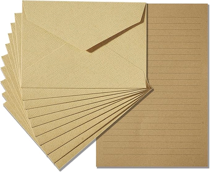 Tuhangcc Stationery Writing Paper and Envelopes Set with Jute Rope 4 X 6 for Writing Letter, (20 Best Paper with 10 Heavyweight envelopes),by Better Gift Office Products(Yellow)