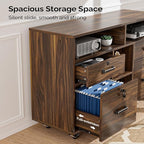 VINGLI Dark Brown Wood Lateral File Cabinet with Lock, 4 Drawer & 4 Open Shelves, Rolling File Cabinet for Home Office, Letter Sized