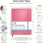 Roterunner 2025 B5 Pink Softcover Purpose Planner Notebook 7.5'x9.8' Undated Planner Daily Weekly Monthly Productivity Goal Setting Tool for Work Home ADHD Adults Self Care Journal