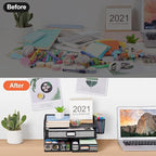 Marbrasse 3 Tier Mesh Desk Organizer with Drawer, Multi-Functional Desk Organizers and Accessories, Paper Letter Organizer with 2 Pen Holder for Home Office Supplies (Black)