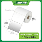 4" x 3" Thermal Labels | 4 Rolls | 2100 Labels | fits Zebra, Munbyn, Rollo, Godex, Arkscan, iDPRT, Offnova Thermal Label Printers and More | Blank White Adhesive Stickers by Ecotherm