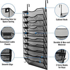 Wall File Organizer, 10 Tire Hanging File Folder Mail Organizer, Vertical Mesh Metal Door/Wall Mount Hanging File Holder, Paper Document Magazine Rack with Hooks for Home Office Black
