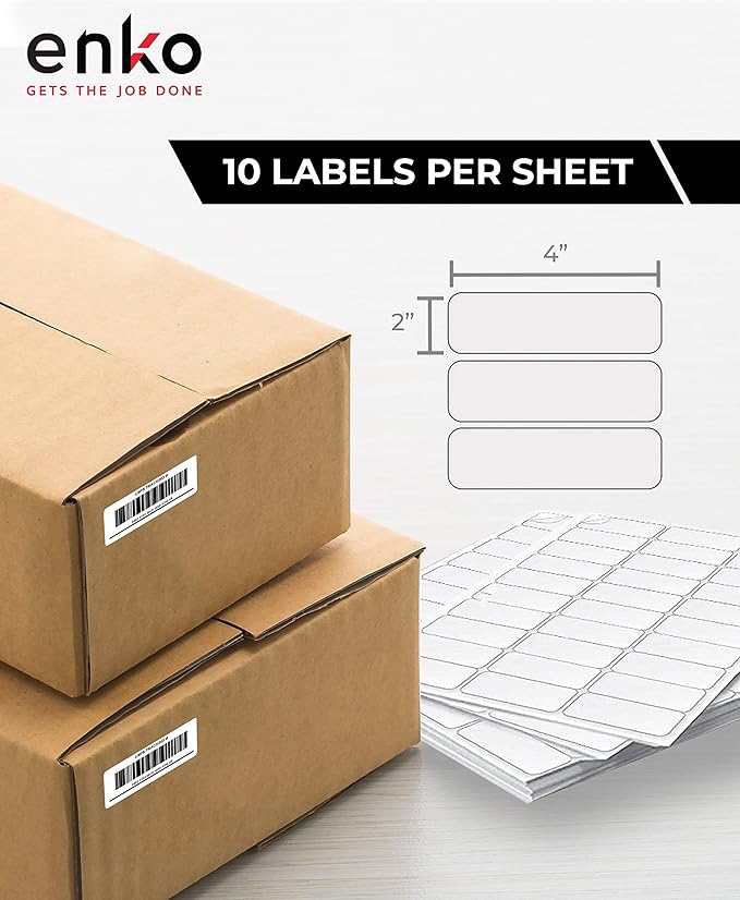 enKo - 2 x 4 Inch Label - White Blank - 10 Up Address Mailing Labels for Laser Inkjet Printer (900 Sheets, 9000 Labels)