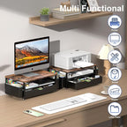 Desk Organizer and Accessories, Computer Monitor Stand Riser with Drawer and 2 Pen Holders, Office Desk Accessories & Workspace Organizers for Office Supplies (Wood)