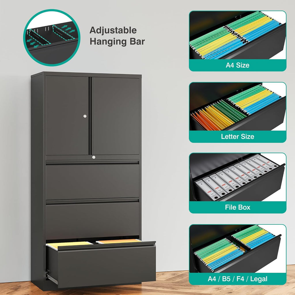 SISESOL 3 Drawer Lateral File Cabinet with Lock and Shelf,White Filing Storage Cabinet with Doors,Locking Metal Storage Cabinets with Drawers for Home,Office,Garage,School,Fit A4/Letter/Legal File