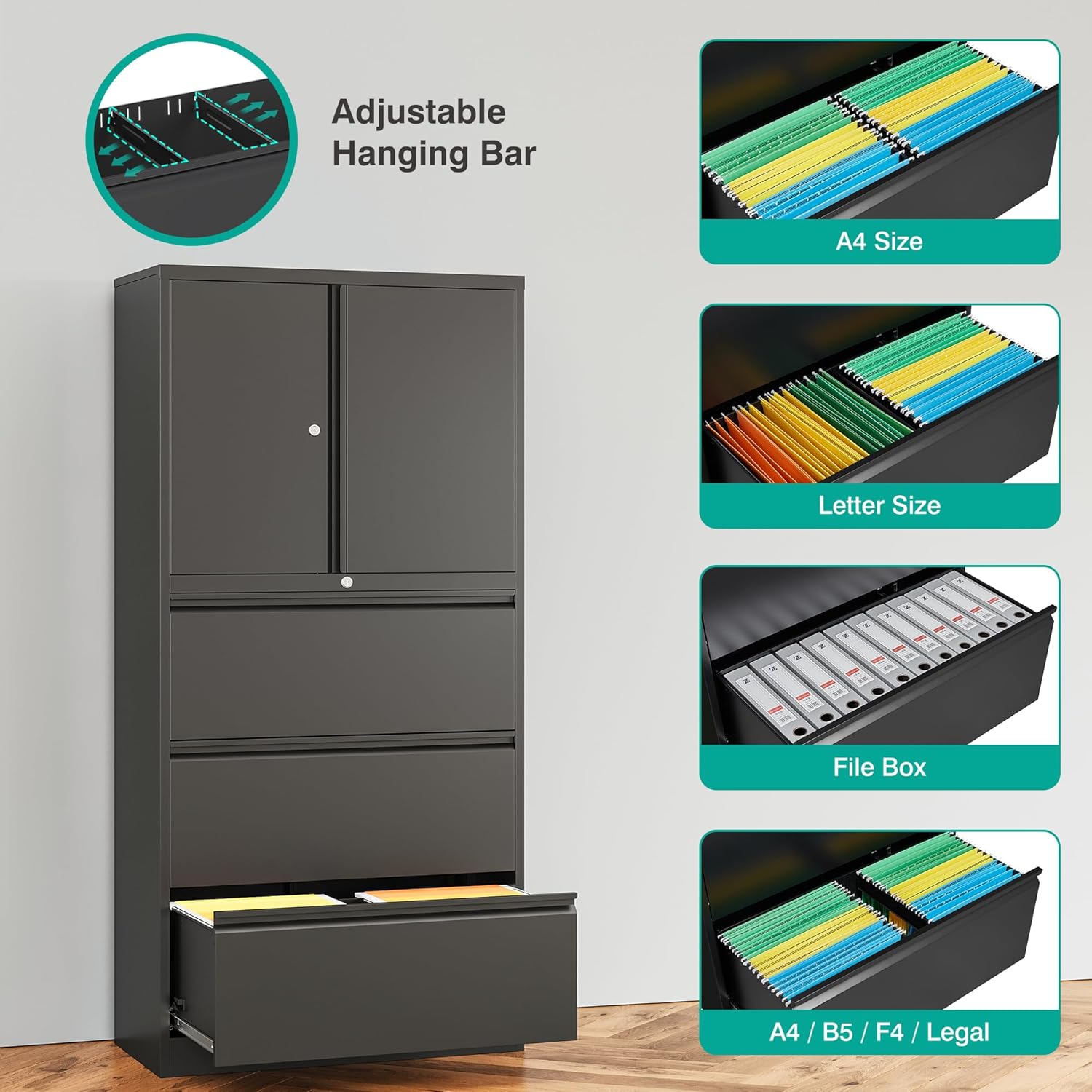 SISESOL 3 Drawer Lateral File Cabinet with Lock and Shelf,White Filing Storage Cabinet with Doors,Locking Metal Storage Cabinets with Drawers for Home,Office,Garage,School,Fit A4/Letter/Legal File