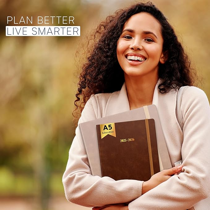 Ensight 2025-2026 HARDCOVER Leather Planner Weekly & Monthly - 6.5x8.5 Inches - Academic Planner Business Personal or Student - Pen Holder, Thick Paper, July 2025 - June 2026 (Brown)