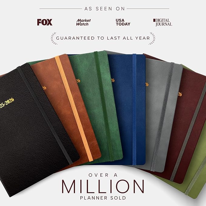 Ensight 2025-2026 HARDCOVER Leather Planner Weekly & Monthly - 8.5x11 Inches - Academic Planner Business Personal or Student - Pen Holder, Thick Paper, July 2025 - June 2026 (Red)