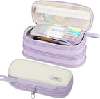 Big Pencil Case Zipper Pencil Pouch Organizer Large Capacity Pen Bag with Handle Portable for Girls Kids Adults Gift Pen Case for School Home Office Purple