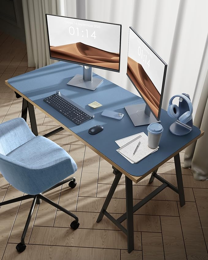 YSAGi Leather Desk Protector, Office Mat, Large Mouse Mat, Non-Slip PU Leather Blotter, Laptop Desk Pad, Waterproof Writing Pad for Office and Home (Blue, 47.2" x 23.6")