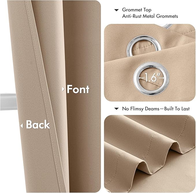 MIULEE Beige Blackout Curtains for Bedroom Living Room 84 Inches Long 2 Panels, Thermal Insulated Room Darkening Drapes Solid Grommet Top Noise Reduction Light Blocking Window Treatments 40x84 Inch
