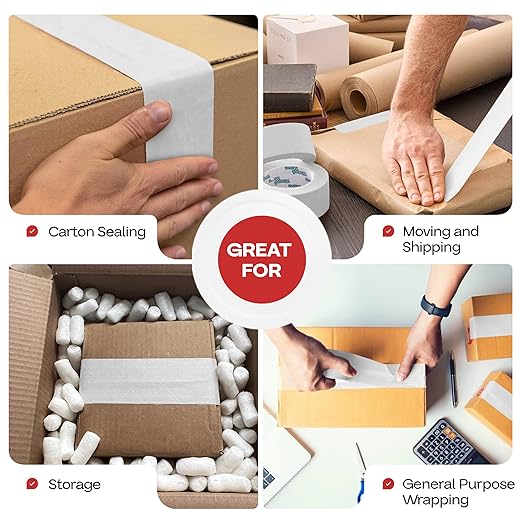 IDL Packaging 2.83" x 450 feet Reinforced Water-Activated Kraft Gummed Tape 30lb Thickness (Pack of 2) - Secure Paper Packing Tape for Secure Carton Sealing - Heavy-Duty for All Conditions, White