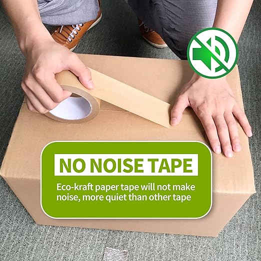Eco-Friendly Kraft Paper Tape, Biodegradable Kraft Paper Tape, Recyclable Writable Packing Tape, Non-Coated Surface for Masking, Sealing, 2inch x 60yards, 24Rolls