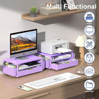 Desk Organizer and Accessories, Computer Monitor Stand Riser with Drawer and 2 Pen Holders, Office Desk Accessories & Workspace Organizers for Office Supplies (Purple)