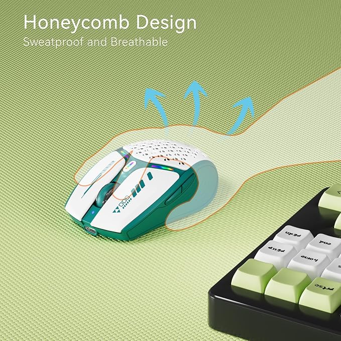 Uciefy Bluetooth Wireless Mouse, (BT5.0/5.1+2.4GHz) USB C Rechargeable LED Mouse Battery Level Visible, Honeycomb Magnetic Shell Cover with USB Receiver & Type-C Adapter for Laptop/PC/Mac/iPad - Green