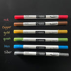 Metallic Liquid Chalk Markers for Chalkboard Signs, Coloring Mats, Window, Labels, Glass, Car- Wet Wipe Ink Chalk Board Markers, Dual Tip (Brush/Fine) Liquid Chalk Pens