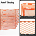 EASEPRES 5 Pocket Mesh Hanging Wall File Organizer, Wall Mounted Mail Paper Document Folder Holder, Clipboard Storage Organization Magazine Rack with Nametag Label for Office Home School, Rose Gold