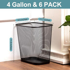6 Pieces Mesh Square Trash Cans 4 Gallons Wire Wastebasket for Home Black Metal Office Garbage Cans Rectangular Open Top Trash Bin for Kitchen Bathroom Bedroom Dorm Room, 11.7 x 8.5 x 11.8 Inch