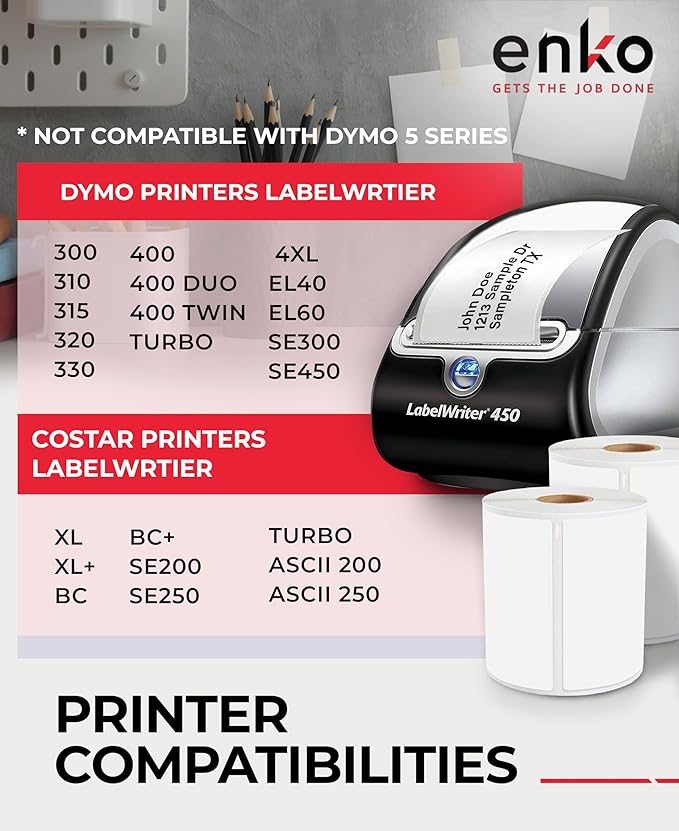 enKo Compatible Zebra 4x6 Label/Dymo Labels 1744907 (4 x 6) for Dymo Labelwriter 4XL Shipping Zebra Direct Thermal Printer (8 Rolls, 1760 Labels)