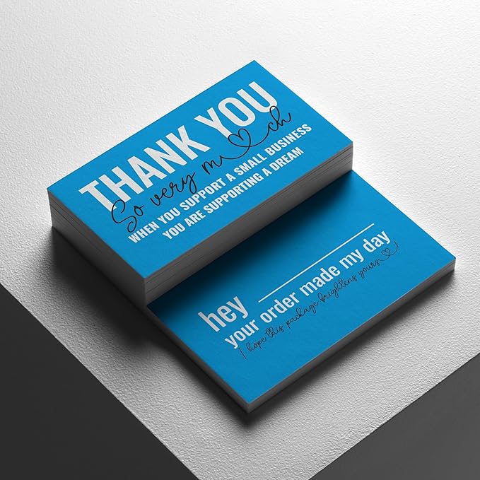 ITZAMNA Thank you for supporting small business cards Customer appreciation note cards Pink Script with Heart Pack of 100 sky blue