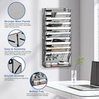 EasyPAG 11 Tier Wall File Holder with Flat Tray, Black | Easy Assemble Mesh Desk File Organizer | 10-Folder Paper Storage | Replaceable Classify Labels | Space Saving Mail Organizer for Office Home