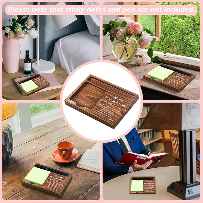 CINRLLA School Psychologist Sticky Note Holder Wooden Notepad & Pen Holder 6.5"" x 4.7"" Sticky Note Pad Holder Dispenser for Desk School Psychologist Definition Work Gifts, NPA181, Brown