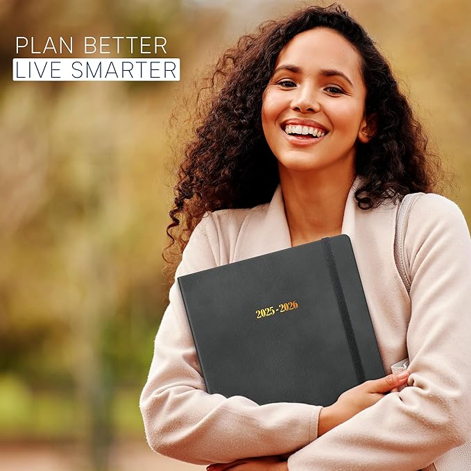 Ensight 2025-2026 HARDCOVER Leather Planner Weekly & Monthly - 8.5x11 Inches - Academic Planner Business Personal or Student - Pen Holder, Thick Paper, July 2025 - June 2026 (Grey)